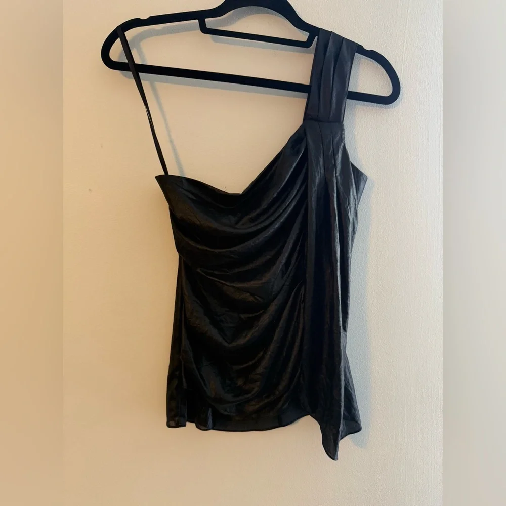 BCBGMaxAzria x Revolve Asymmetrical Draped One-Shoulder Top – Black – Size 0 - Picture 6 of 16